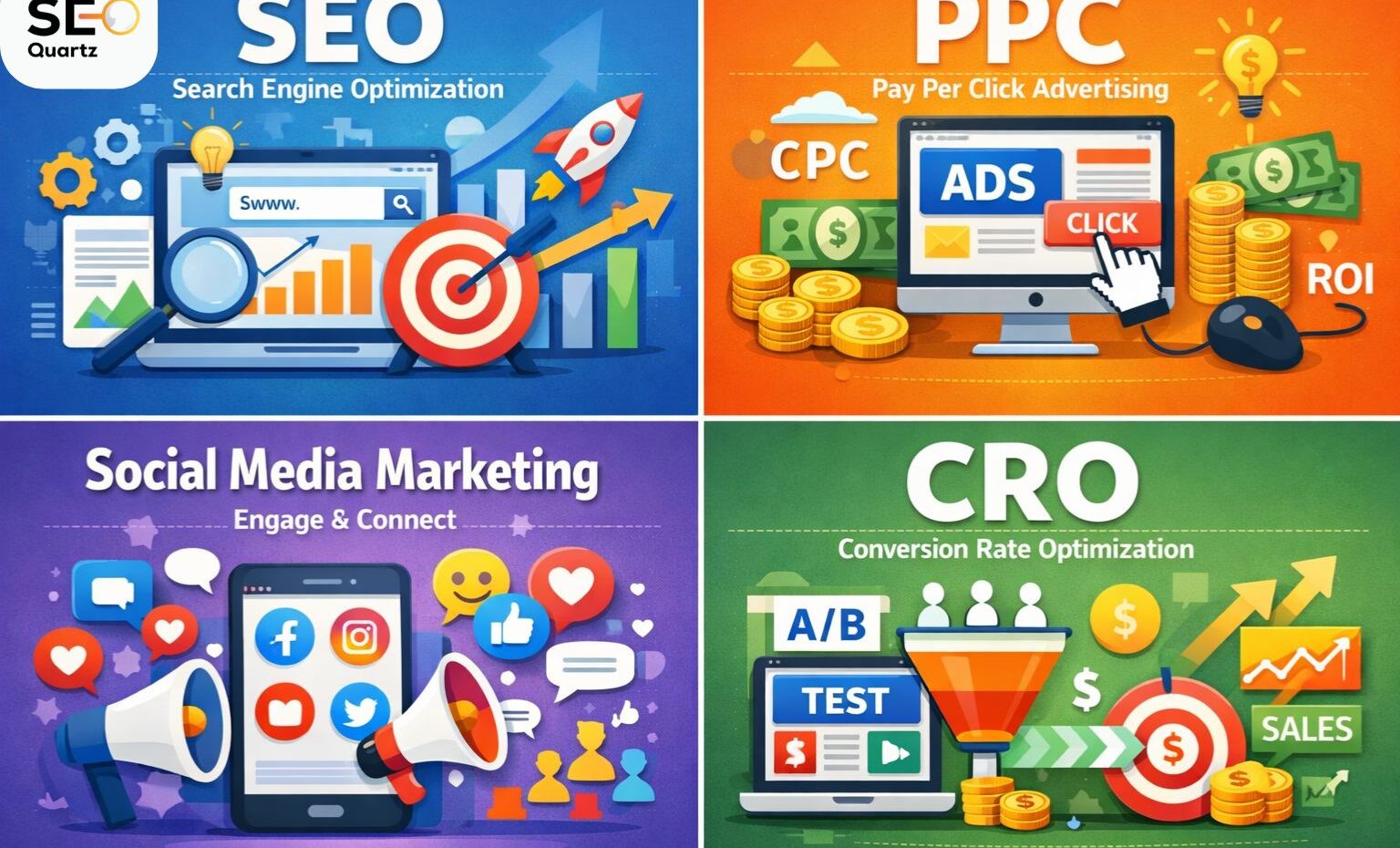 SEO, PPC, Social Media Marketing, and CRO